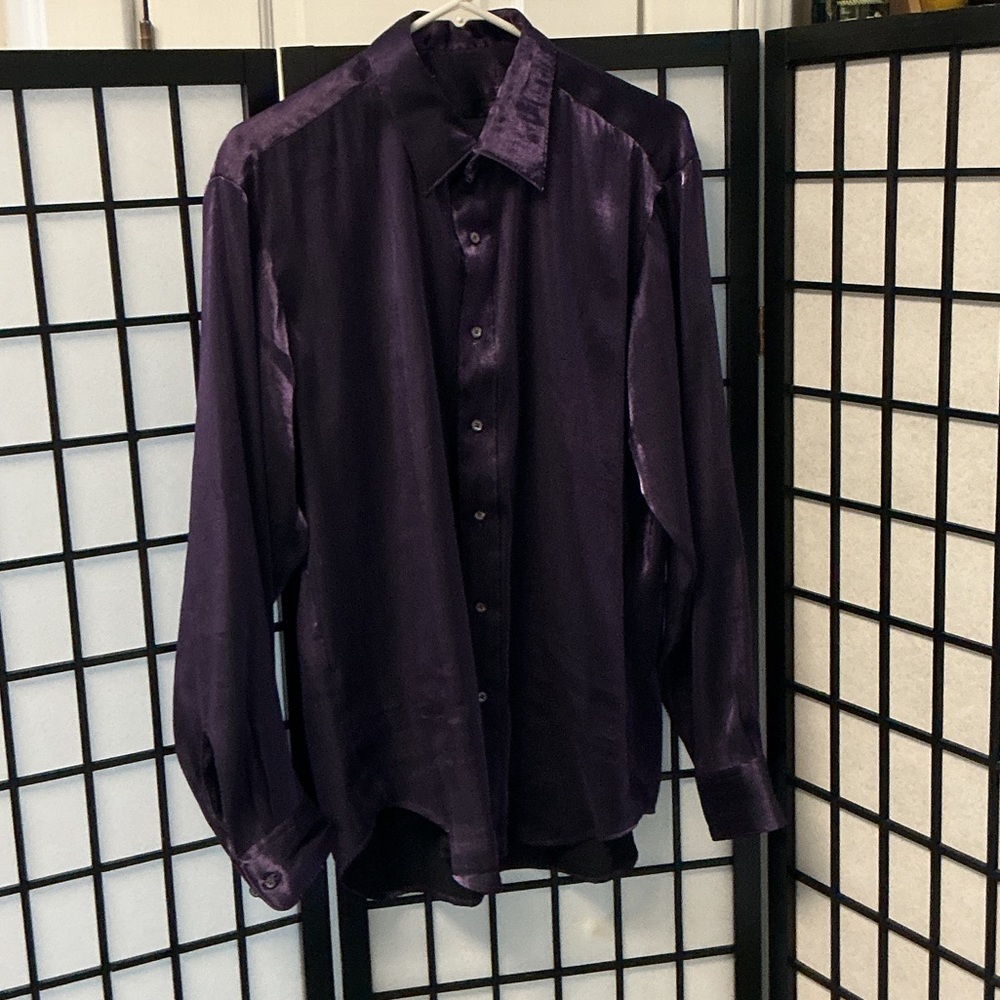 Men's Long-Sleeve Satin Dress Shirt in Deep Purple